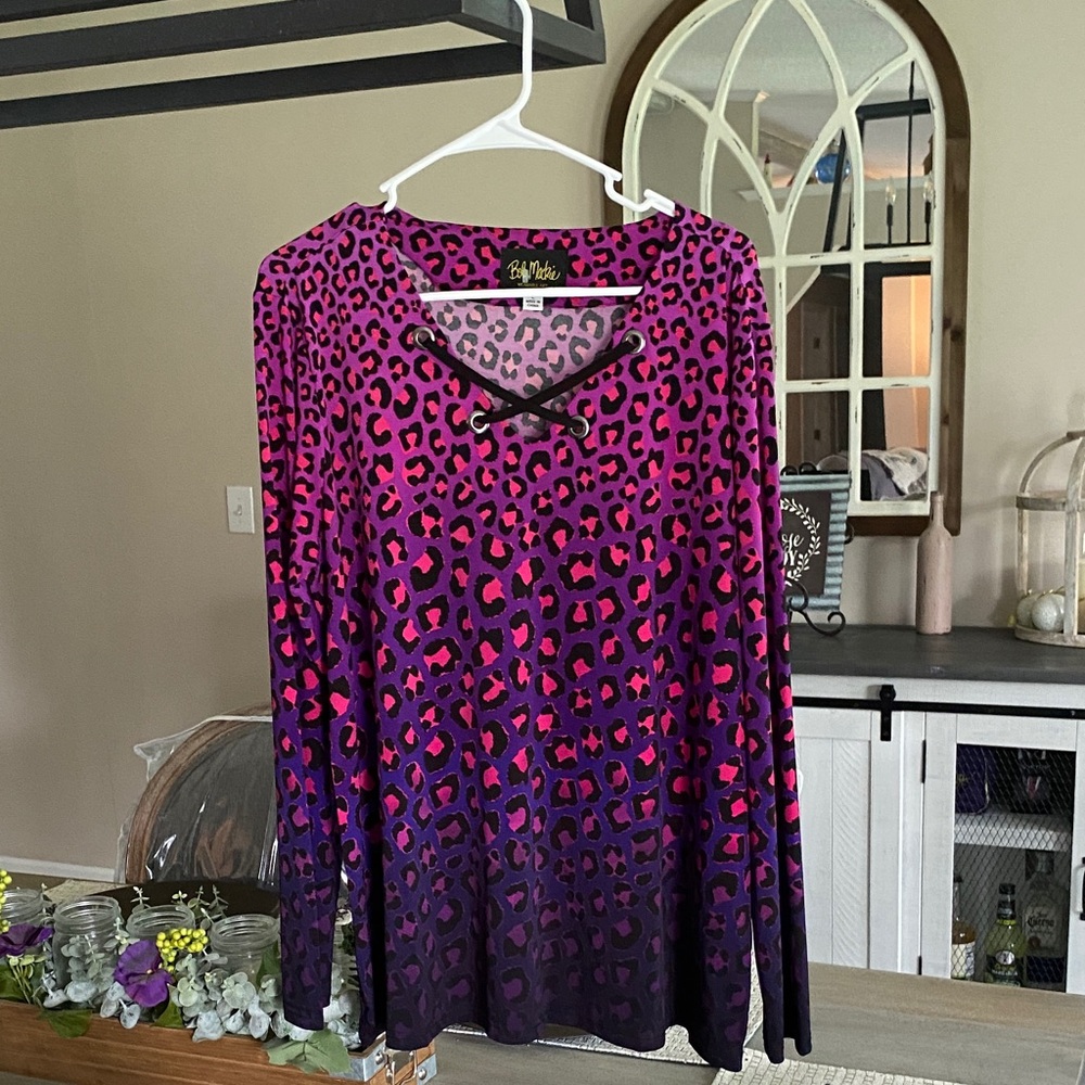 Bob Mackie Pink Long Sleeve Blouse with Leopard Print ombré.